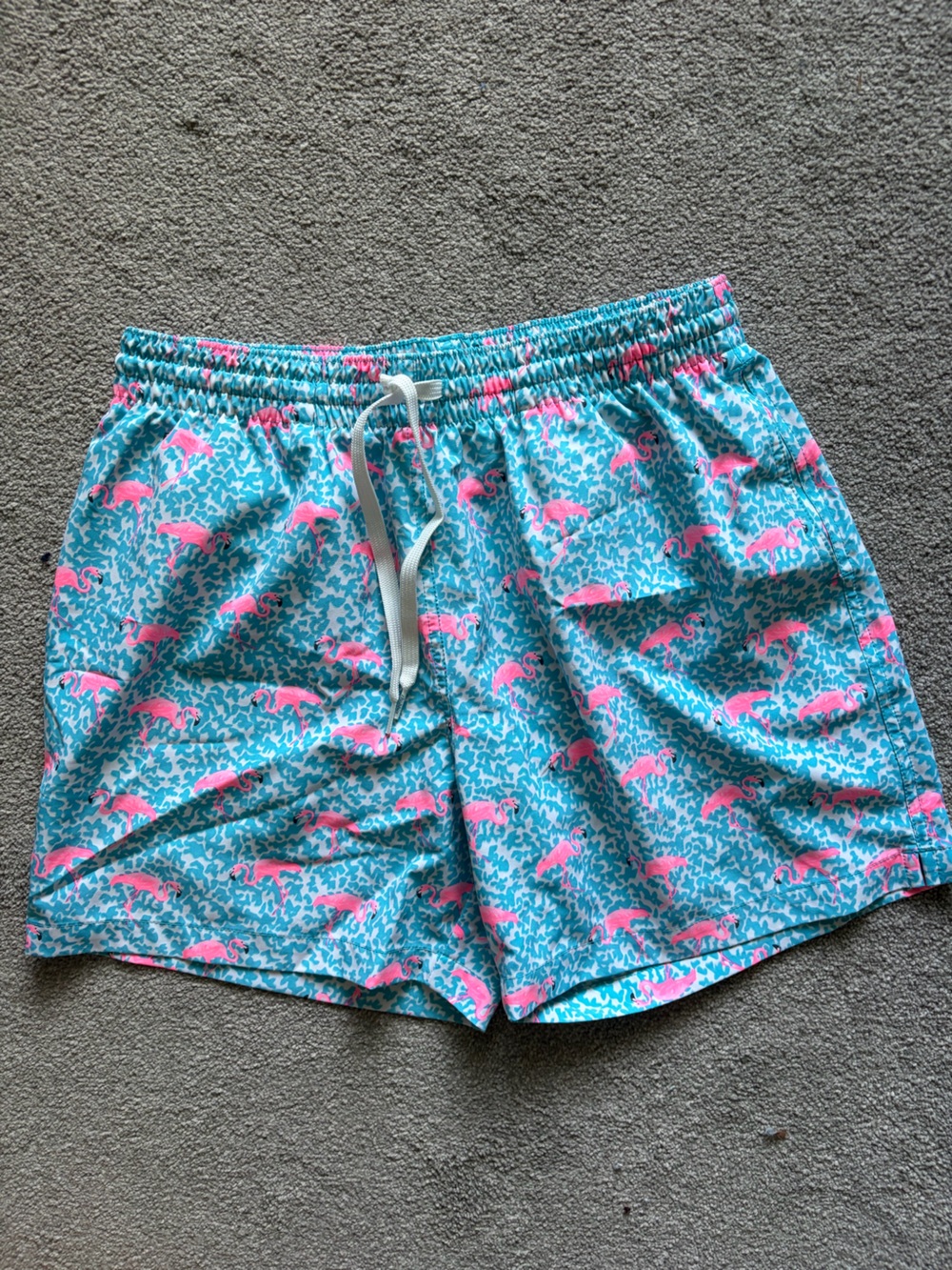 chubbies Blue Swim Trunks with Pink Flamingo Print - L